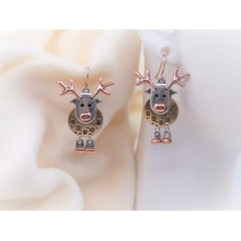 Della's Designs Reindeer Earrings for women these dangles are finished in three Blended Antique Colors, Copper, Gold, and silver, He's Absolutely Charming, made of safe lightweight metals