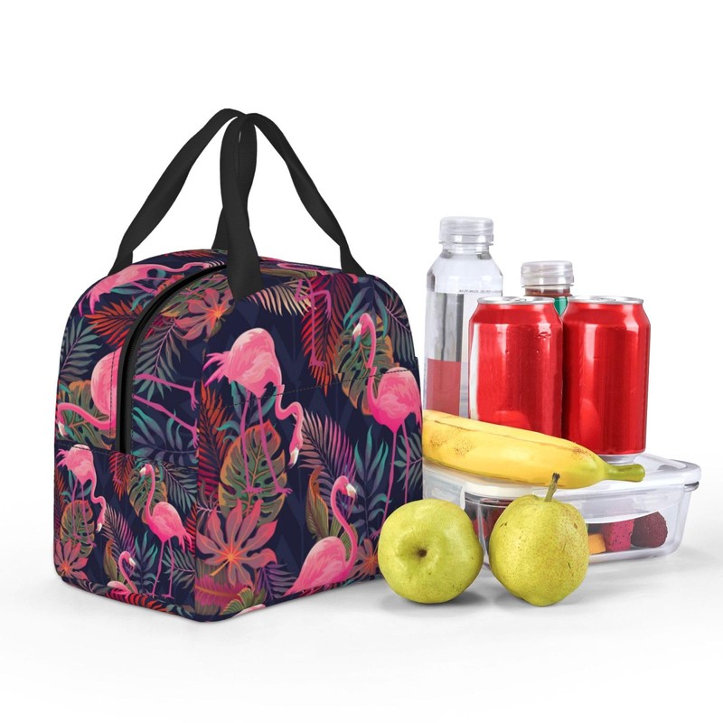 JIMOWANG Pink Flamingos Portable Lunch Bag Compact Tote Bag Reusable