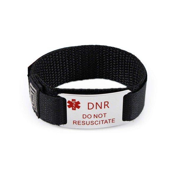 IdTagsonline DO NOT RESUSCITATE and DNR Medical ID Alert Bracelet with BLACK wrist band.