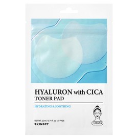 SKIN627 Hyaluron with Cica Toner Pad | Korean Facial Sheets with 6 Types of Hyaluronic Acid and Centella Asiatica | Deep Hydration and Soothing Care | 10 Pads x 5 Pack