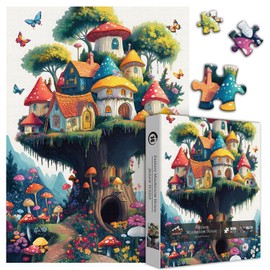 Mushroom Puzzles for Adults 1000 Pieces, Magic Mushroom Treehouse Puzzle Fantasy, Colorful Art Jigsaw Puzzle, Challenging Hard Puzzles for Adults
