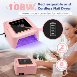 Madenia UV Lampe für Gelnägel, 108W Wiederaufladbare UV LED Lampe Nägel, Professionelle Nagellampe mit 4 Timer, LCD Display, Auto Sensor für Zuhause & Schönheitssalon, Rosa