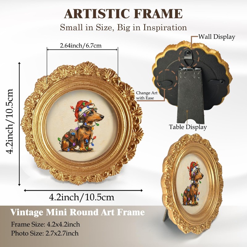 Christmas Dog Dachshund Santa Small Hat Round Picture Frame Home