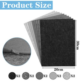 YSWOVUO Pack of 10 20 x 30 cm Craft Felt 2 mm, Felt Fabric for Crafts, Polyester Stiff Felt for DIY Storage Bag, Felt Underlay, Patchwork, Sewing, Crafts, Decoration, Felt Grey Series