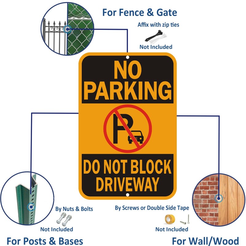 No Parking Sign, Do Not Block Driveway Sign. Yellow and