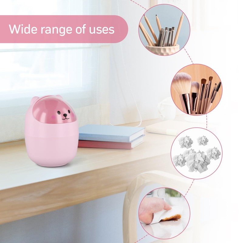 Desktop Trash Can with Lid, Cute Mini Desk Bin, Plastic
