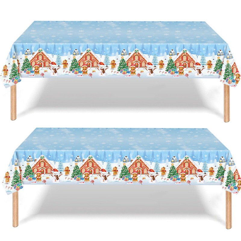 137*274cm Large Christmas Tablecloth Party,Christmas Decorations Tablecloths,Plastic Gingerbread Man Table