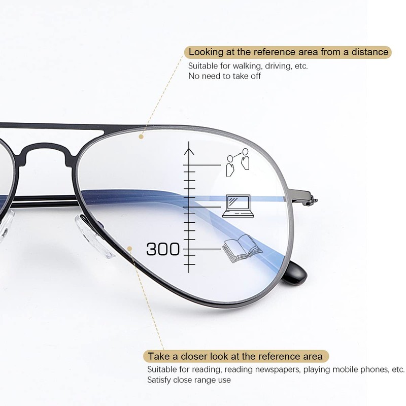 PEEPAI Photochromic Progressive Multifocus Reading Glasses UV400 Aviator Sun Readers
