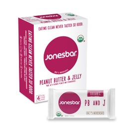 JONESBAR (Peanut Butter & Jelly, 4 Count (Pack of 1)), USDA Organic Fruit & Nut Bar, Non-GMO, Kosher, Vegan, Gluten Free, Simple Snack Bar