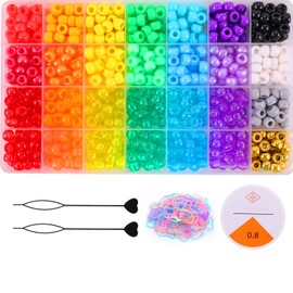 Pony Beads for Bracelet Making Kit, Rainbow Kandi Beads for Jewelry Making DIY Crafts School Gift Hair Beads for Hair Braids with Rubber Band and Hair Beader
