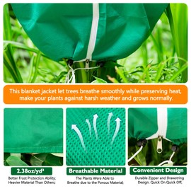 Plant Covers Freeze Protection 2.38 oz/yd², 8ft x 6.5ft Winter Tree Covers Frost Blankets for Outdoor Plants with Zipper and Drawstring– Frost Cold Pest Protection for Shrubs and Fruit Trees, 2-Pack