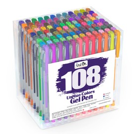 Lineon ジェルボールペン カラーペン 108色セット 水性 カラーボールペン ゲルインク 耐光 耐水 大人の塗り絵 イラスト お絵描き 落書 スケッチ デザイン 手帳 ノード メモ取り メタリック 蛍光 ラメ色 子供用 入学お祝い クリスマス プレゼント 透明ケース付き
