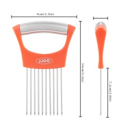 2PCS Onion Slicer Holder, JJOO Stainless Steel Onion Cutter for Slicing and Storage Onions, Tomato, Eggs and Vegetables, Protective Cover Included, Dishwasher Safe (Stylish orange+ Purple Color)