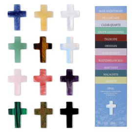 Xiimuaaoo Cross Crystals Set Healing Crystals and Stones Bulk Pocket Cross Shaped Gemstones Small Palm Crosses Stones Jesus Christian Gifts for Women 12PCS
