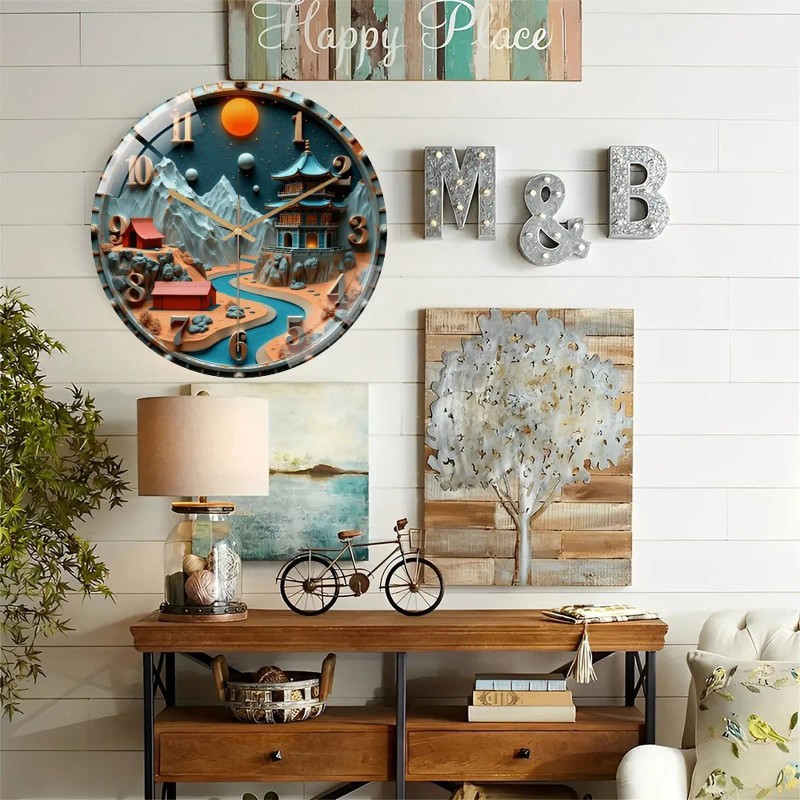Industrial Style 12 Inch Large Glass Wall Clock with Rustic