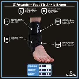 ProtechTor Fast Fit Ankle Support | High Performance Semi-Rigid Ankle Brace with Fast Lacing System | Ideal for Athletes | Compression Strap & Figure-8 Non-Stretch Straps (X-Small)
