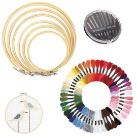 WUERKIYA Embroidery Set, Exquisite Embroidery Hoop Set - 5 Wooden Embroidery Hoops, Versatile for Embroidery, Wall Decoration and DIY Craft Projects, with 50 Embroidery Thread Colours and 30 Silver