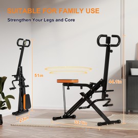 RIVANO Squat Machine, Ab Workout Equipment, 265lbs Loading Capacity Rowing Machines for Home Foldable with Adjustable Resistance Bands and Display, Exercise Trainer for Botty Butt Thighs, Black