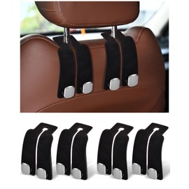 LQLAN Headrest Hooks for Car, 4 Pack Car Seat Back Organizer Storage Hook, Double Hook Car Seat Hooks for Hanger Purses and Bags, Leather Purse Holder for Car, Black