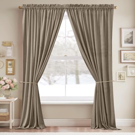 StangH Camel Beige Velvet Curtains - Stylish Thermal Insulated Privacy Drapes for Office, Soft Noise Reducing Curtains, Neutral Tone Home Decor, W52 x L92, 2 Panels