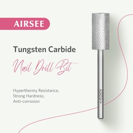 AIRSEE Tungsten Carbide Acrylic Nail Drill Bit Efile Electric File Machine Head Tip for Manicure Polishing Art Remove Gel Polygel 3/32" 2 Way Professional Tech Flat Top Cylinder Barrel Medium-M