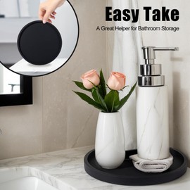 Silicone Bathroom Tray,Shatterproof Round Tray for Bathroom Vanity Display,Dresser Organizer Countertop Decorative Tray for Plants,Perfume,Candles (Black, 10.62'')