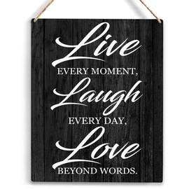 YCYD Live Every Moment Laugh Every Day Wood Sign Rustic Live Laugh Love Wooden Hanging Plaque for Home Wall Art Decoration 8 x 10 Inches Present