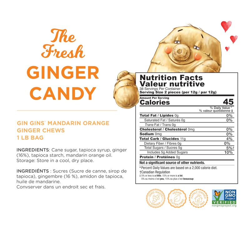 GIN GINS Mandarin Orange Ginger Chews – Natural Fresh Ginger
