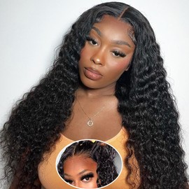SENSAIRUITE 28 Inch Glueless Wigs Human Hair Pre Plucked Pre Cut 13x4 HD 180% Density Curly Human Hair Wig Wear and Go Glueless Wig Deep Wave Lace Front Wigs Human Hair Frontal Wigs for Women