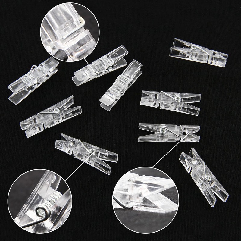 LOMIMOS 100Pcs Mini Clear Photo Clips,Mini Clothespins Transparent Plastic Clear
