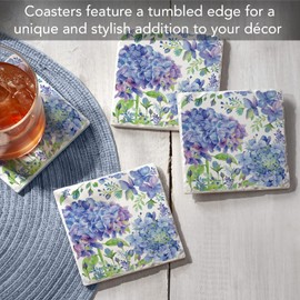 Thirstystone Beautiful Hydrangea 4 Pack Tumbled Tile Stone Coasters with Protective Cork Backing Manufactured in The USA