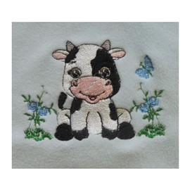 Baby Cow (1185) - Embroidered Lightweight Soft Patterned Fleece Baby Blanket (Blue Stars)