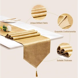 Table Runner with Tassels Spill-proof Machine Washable Luxury Home Table Decorative Dresser Scarves for Dining Kitchen Party Banquets Wedding Birthday (Gold, 35 x 130 cm)
