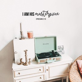 Vinyl Wall Art Decal - I Am His Masterpiece - Ephesians 2:10 - 7.5" x 30" - Modern Inspirational Cute Lovely Spiritual Quote Sticker For Home Bedroom Kids Room Living Room Office Coffee Shop Decor (Black)