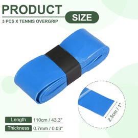 PATIKIL Tennis Racket Grip Tape, 3 Pack PU Racquet Overgrip with Damping Ridges Anti-Slip Absorbent Perforated Handle Grip Flat Adhesive for Badminton Pickleball Fishing Rod, Blue