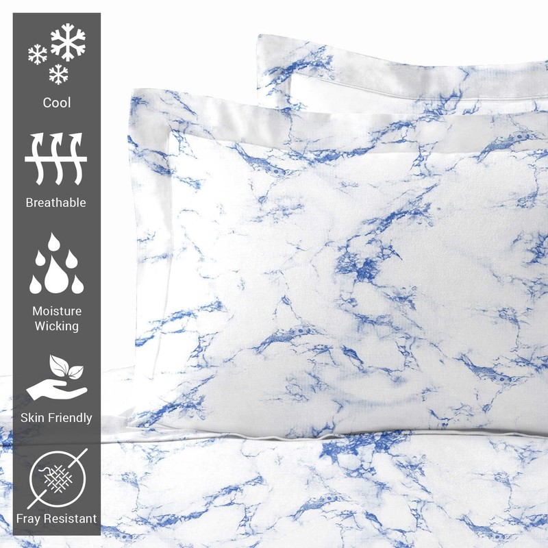 Pizuna Cotton Carrara Marble Blue Printed King Size Oxford Pillow