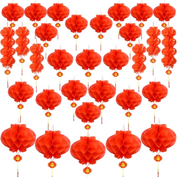 Mauts 31 pcs Chinese New Year Decoration 2024 Red Chinese Lanterns,Chinese New Year, Spring Festival, Lantern Festival Celebration Supplies