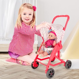 deAO Baby Doll Stroller Set with 13 inch Doll - Deluxe 13" Baby Doll Role Play Set with Foldable Doll Stroller,Great Baby Doll Accessories,Interactive Soft Dolls for Girls Kids