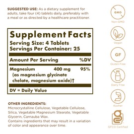 Solgar Chelated Magnesium - 100 Tablets - Supports Nerve & Muscle Function - Non-GMO, Vegan, Gluten Free, Dairy Free, Kosher - 25 Servings
