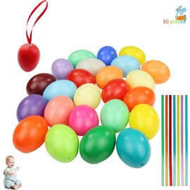 HOUSN 50 x Easter Eggs for Hanging, Colourful Easter Decoration Eggs with Hanging Rope for Indoor and Outdoor Decoration, 6 cm Plastic Easter Eggs for Hanging & Decorating, Easter Eggs for Hanging