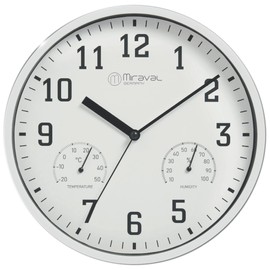 Miraval Wall Clock Thermometer Hygrometer 250 mm Kitchen Clock Living Room Humidity Temperature Display Analogue Office Clock Modern Wall Clock (White)