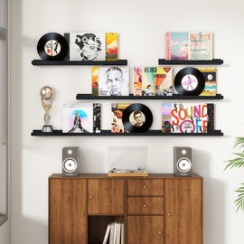 Picture Ledge Shelf, 48 Inch Floating Shelves Black, Long Black Picture Shelves for Wall with Ledge, Rustic Floating Shelves with Lip, Picture Shelves Photo Ledge Shelves Display Shelves, Set of 2