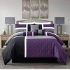 Chezmoi Collection Upland 7-Piece Quilted Patchwork Comforter Set, Purple/Black/Gray, Full
