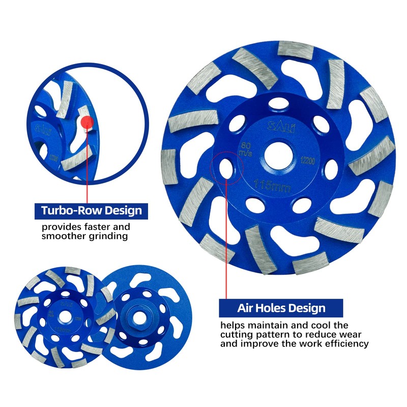 SALI 3pcs 4.5 Inch Concrete Grinding Wheels 14 Turbo Diamond