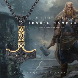 Hagkew Viking Thor Hammer Necklace 925 Sterling Silver Black Norse Thor Hammer Pendant Nordic Mjolnir Rune Amulet Necklace Jewelry for Men with Jewelry Box