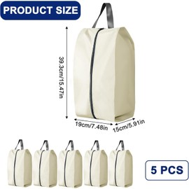 CJWLKJ 5Pcs Large Travel Shoe Bags Portable Travel Gifts Shoe Organizer with Zipper Closure, Waterproof Nylon Shoe Storage Organizer with Handle Travel Bags for Men and Women, Beige