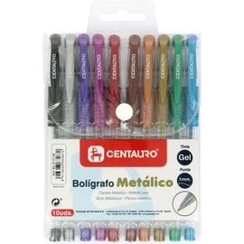 Centauro - 10 Pack Metallic Gel Pens Medium Line 1mm Comfortable Rubber Grip Perfect for Writing Drawing School Supplies