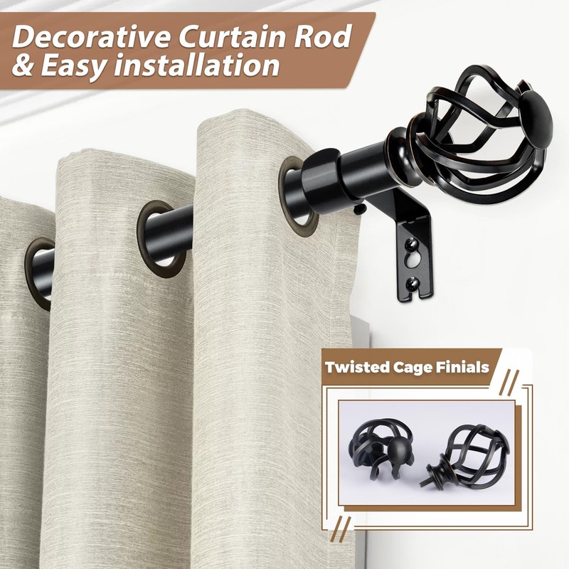 KAMANINA Black Curtain Rod for Windows 66 to 120 Inch