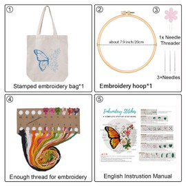 Louise Maelys Canvas Tote Bag Embroidery Kit for Beginners,Cross Stitch Kits for Adults,Arts and DIY Crafts Needlepoint Kit Include Embroidery Bag with Plant Cat Pattern,Hoop and Instruction