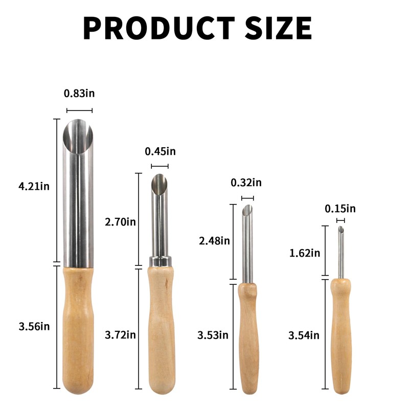 4 Pack Stainless Steel Circular Clay Hole Cutters, Wooden Handle